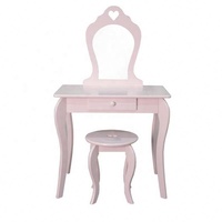 Table de toilette pour enfants avec miroir et chaise, meubles de chambre à coucher modernes en bois rose
