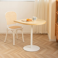 Table à manger demi-lune en terrazzo nordique, plateau en placage de bois massif, base en acier, pour café commercial, réception, bureau de négociation