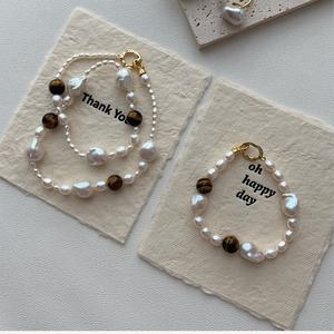 Collage Fashion Trend Niche Design Irregular Freshwater Baroque Pearl <b>Tiger</b> <b>Eye</b> Stone <b>Necklace</b> Bracelet Set Fashion Jewelry Sets - Product Image 4