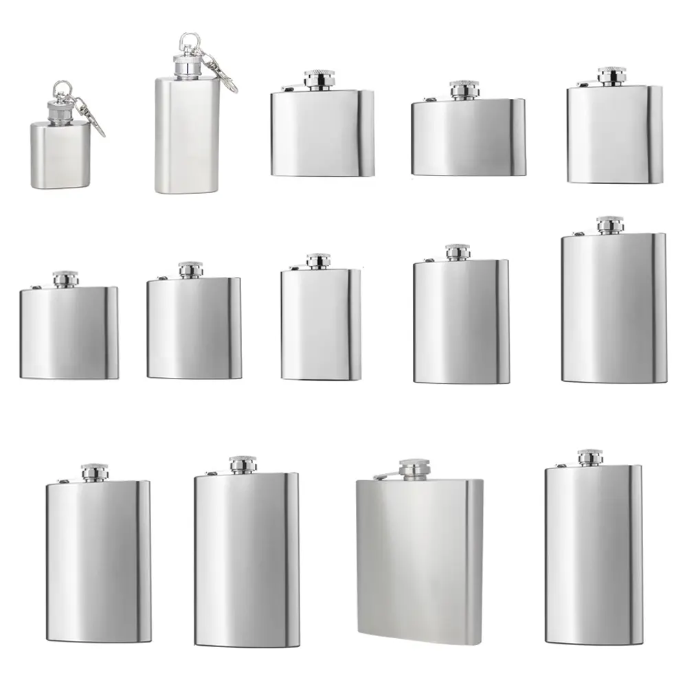 Wholesale Custom Logo Hip Flask Different Capacity Male Alcohol Whisky Wine Pot Bottle Stainless Steel Hip Flasks 1 2 4 8oz