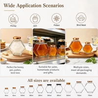 Tarro de miel hexagonal de vidrio con tapa de madera para embalaje de boutique, suministro de fábrica