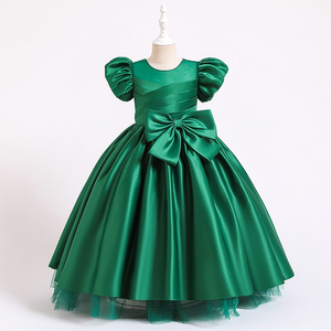 Robe de bal formelle d'été 2022 pour filles de 12 ans, en satin à motif floral et nœud, manches courtes, épaules dénudées, longueur cheville, pour fêtes et mariages - Product Image 4