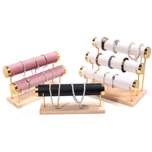 Vente chaude, support de présentation de bijoux en bois massif en daim multicouche en forme de T, design personnalisé, option de logo personnalisé - Product Image 3