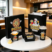 Dossiers en papier kraft biodégradables et recyclables personnalisés pour emballages jetables de restauration rapide (pizza, poulet frit, frites) avec pelliculage mat