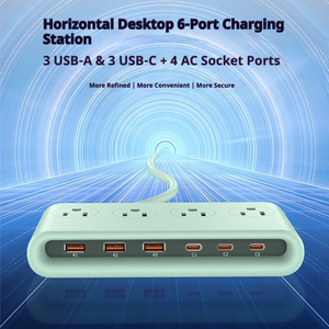 Estación de Carga Horizontal 10 en 1, Regleta de Alimentación GaN de 35W con 4 Tomas de CA y 6 Puertos <span class=keywords><strong>USB</strong></span>, <span class=keywords><strong>Cargador</strong></span> Rápido - Product Image 4
