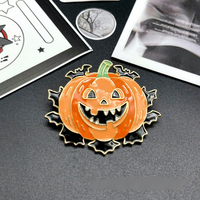 Broche et épinglette de col unisexe amusante en alliage plaqué, motif citrouille et chauve-souris, style Halloween européen et américain