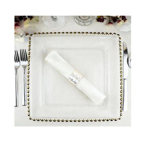13inch Square Plastic Beaded Fruit Food Tray Wedding Party Decorative Transparent Plastic Charger Plates