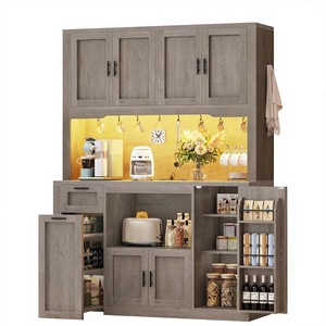 Meuble de cuisine moderne avec prises électriques et éclairage LED, support pour micro-ondes, bar à café et vitrine - Product Image 2