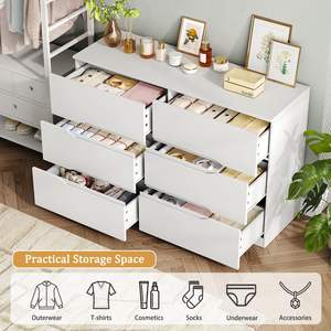 <span class=keywords><strong>Commode</strong></span> moderne en bois à 6 tiroirs avec poignées rainurées, design élégant pour chambre et salon, <span class=keywords><strong>meuble</strong></span> de rangement gain de place - Product Image 4