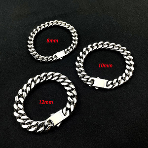 Bracciale a catena cubana in acciaio inossidabile placcato argento europeo W143 con <span class=keywords><strong>logo</strong></span> personalizzabile, per uomo e donna, con motivo buddista a punta, 8mm-12mm - Product Image 3