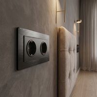 Interrupteur à bascule en aluminium noir avec panneau brossé, style industriel moderne, pour hôtel, maison, montage mural, 250V, double prise européenne universelle