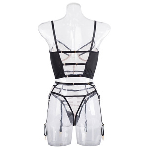 Lusha <span class=keywords><strong>AliExpress</strong></span> – Ensemble séparé de lingerie <span class=keywords><strong>sexy</strong></span> noire trois pièces à armatures et découpes, modèle LS1518, best-seller - Product Image 6