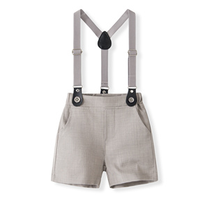 Costume de cérémonie 3 pièces pour bébé Catpapa : Body à revers à manches courtes, short à bretelles et cravate – Idéal pour mariage - Product Image 5