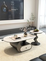 Table basse moderne de dernière génération pour salon, appartement, villa, ensemble de tables centrales, table d'angle ovale en marbre pour la maison