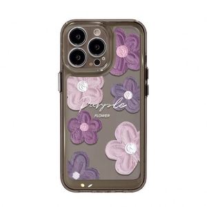 Coque de téléphone anti-chute à couverture intégrale motif fleur peinture à l'huile rose et violette pour iPhone 12/13/14/15/16/17 Pro Max - Product Image 5