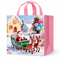 Sacs en non-tissé laminés de Noël de haute qualité, réutilisables, pour emballages cadeaux de fêtes, avec impression 3D réaliste du Père Noël