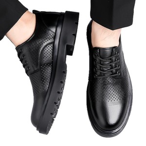 Zapatos Oxford de Cuero para Hombre, Punta Redonda, Transpirables, Suela de Goma, para Boda, Primavera, Negros, con Cordones, Estilo Sólido - Product Image 5