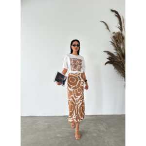 Jupe pour femmes à motifs ethniques, taille élastique, tissu imprimé confortable, style mi-long - Product Image 1