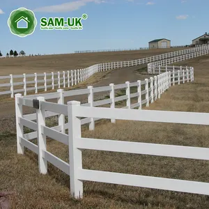 批发各种尺寸易于组装白色热销廉价塑料牧场田园农场PVC围栏马3导轨围栏