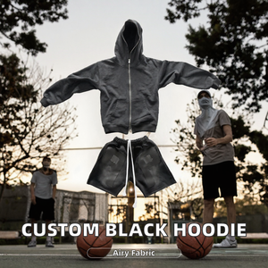 Custom Black Men Tracksuit Zip Up Hoodie and <b>Wide</b> <b>Leg</b> <b>Shorts</b> Streetwear Jogger Set Casual Sportswear - Product Image 2