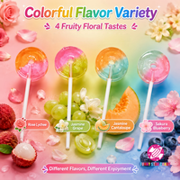 Sucettes en gros personnalisées bicolores en forme d'anneau avec bonbons pressés en forme de fleur, saveur fruits mélangés, bonbons durs pour fêtes d'enfants