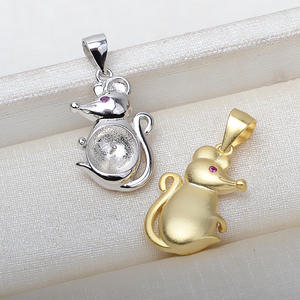 Personalized S925 Silver Zodiac Pendant DIY Accessories for 8-9 Year <b>Rat</b> Empty Stand 2852 Pearl Embryo Mouse Plated Craft Bag - Product Image 2