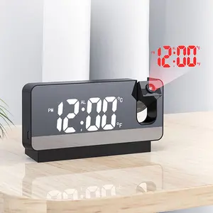 Jam Alarm Digital LED, jam Alarm elektronik dengan waktu proyektor kamar tidur, Jam samping tempat tidur 2024