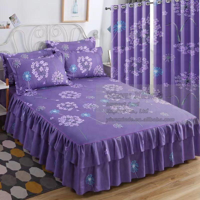 Geometric Purple Bed Skirt Cal King Size 18 Inch Drop,Adjustable