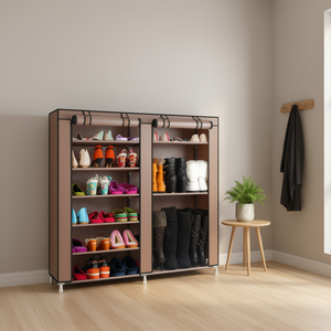 Zapatero Doble de MDF con 6 Estantes, Ahorro de Espacio, Mueble Independiente para Sala de Estar, Diseño Moderno, Color Café - Product Image 2