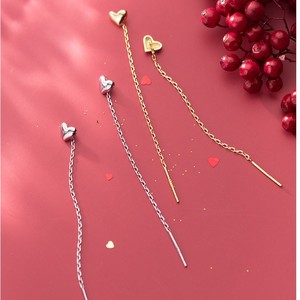 Enhebrador de oreja de cadena larga con forma de corazón pequeño, chapado en oro de 18 quilates, Pendientes colgantes de plata de ley 925, joyería de moda para mujer - Product Image 5