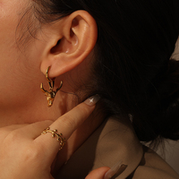 Bijoux en forme de crâne de vache, boucles d'oreilles et collier, plaqué or 18 carats, acier inoxydable, bijoux en corne de vache, breloques de taureau, collier en corne, bijoux