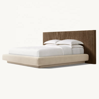 Lit Grand Format en Bois Massif et Tissu, Style Américain Simple et Haut de Gamme, Meubles de Chambre pour Villa, Hôtel, Gîte, Vente Directe, Personnalisable