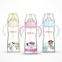 Vente en gros de biberons pour bébé en PP sans BPA de 160 ml à col large, réutilisables, à motifs animaliers, écologiques, en silicone
