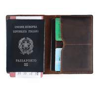 Dompet pendek kulit sapi asli pria wanita, dompet pendek kulit sapi asli model Vintage tempat untuk perjalanan, paspor, tiket penerbangan, kartu kredit
