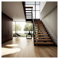 Escaliers intérieurs modernes de qualité commerciale, escaliers droits sur mesure pour loft avec marches en bois massif
