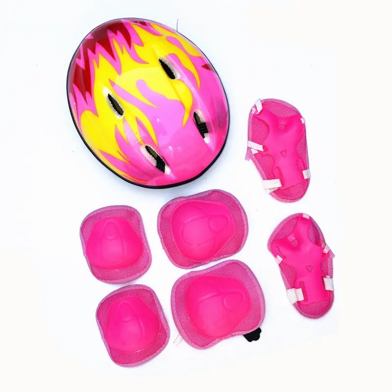 Легкий Детский велосипедный шлем из пены, детское Спортивное защитное снаряжение, комплект из 7 предметов для защиты скейтборда, катания на коньках, езды на велосипеде