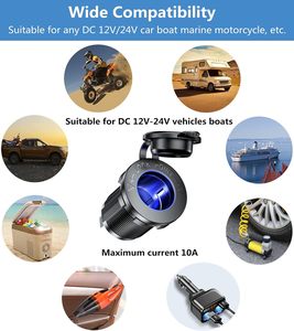 Kewig 12V impermeable ABS toma de corriente coche marino motocicleta encendedor de cigarrillos - Product Image 2