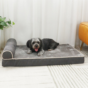 Luxus Anti-Rutsch-Boden Wasserdichtes Haustier bett Hochwertiger Memory-Schaum mit samtigem Deerskin-Wollfaser-Kunst pelz und Kissen - Product Image 2