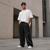 Pantalon de jogging ample noir pour homme, coupe large, taille mi-haute, coupe-vent, taille élastique, streetwear, décontracté, OEM