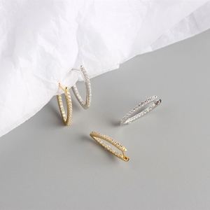 Dylam Minimalist Simple Design 925 Sterling <b>Silver</b> 18K Gold Plated 5A Cubic Zircon Zirconia V Shape <b>Hoop</b> Earrings - Product Image 6