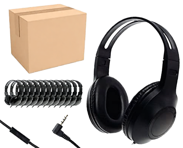 Eduvy Bulk Over-Ear Wired Headphones Active Noise Cancellation Classroom Microphone Heavy-Duty School Pack for Students Teachers