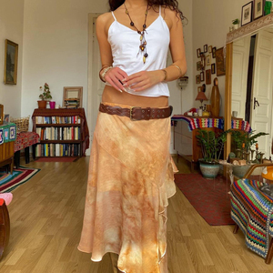 Abstract Tie Dye Mesh Midi <b>Skirt</b> Women <b>Low</b> <b>Waist</b> A Line Ruffle Irregular Hem Casual Street Style Fashion <b>Skirt</b> - Product Image 3