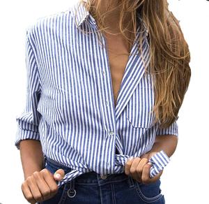 Women's Striped Casual Long Sleeve Button-Down <strong>Shirt</strong> Sexy <strong>Plus</strong> <strong>Size</strong> Blouse - Product Image 3