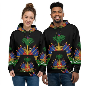 Sudadera con Capucha Negra Unisex con Estampado Vibrante de Palmeras y Cañones, Diseño Sublimado, Corte Regular, Ropa Casual de Otoño - Product Image 1