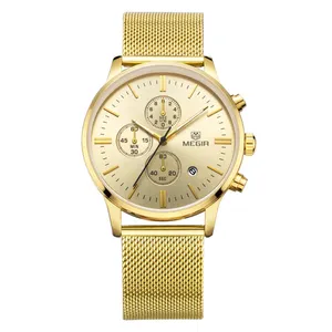 Montre Homme Megir 2011 оригинальные брендовые роскошные мужские наручные часы золотого цвета кварцевые часы с хронографом