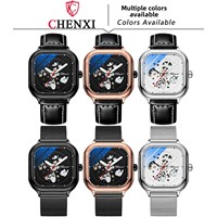 Montre mécanique squelette carrée pour homme de haute qualité avec bracelet en acier inoxydable, montre-bracelet automatique de luxe et élégante pour les affaires