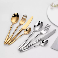 Ensemble de couverts élégant en acier inoxydable 304 plaqué or, comprenant cuillère, fourchette, couteau et baguettes