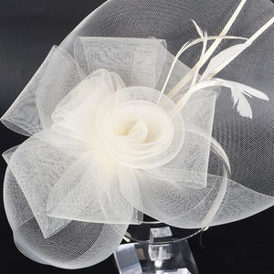 OEM Custom <strong>White</strong> <strong>Fascinators</strong> <strong>Headband</strong> with Feather Women's Tea Party Hat for Kentucky Derby Cocktail Wedding Fancy Dress Party - Product Image 4