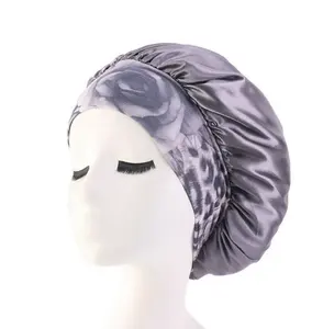 Femme Satin Nuit Salon de Beauté Sleep Cover Hair Bonnet Hat Silk Head Wide Elastic Band For Curly Springy Hair Chemo