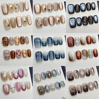 2026 Faux ongles à presser faits main, amande, courts, carrés, amusants, amovibles, réutilisables, 3D stéréo, motif dessin animé Kawaii, mignons, pour doigts